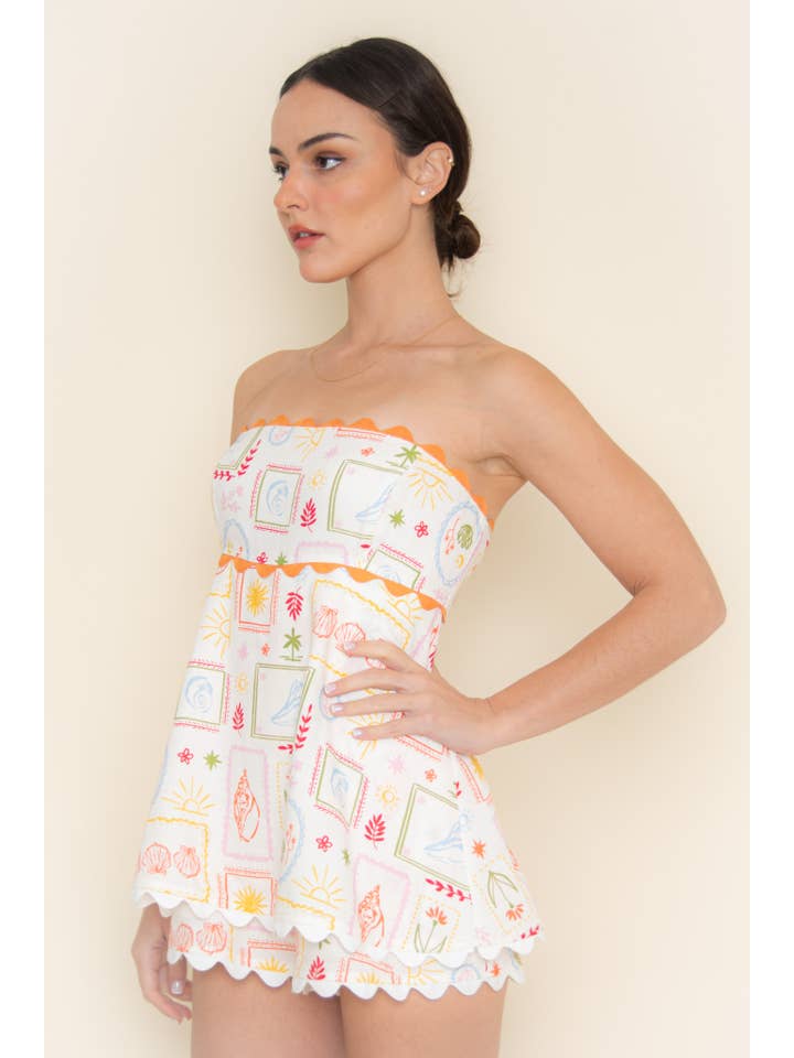 IVORY MULTI COLORBLOCK BEACH SHELL RIFF RAFF TRIM ROMPER-PC6716FO for wholesale on Faire
