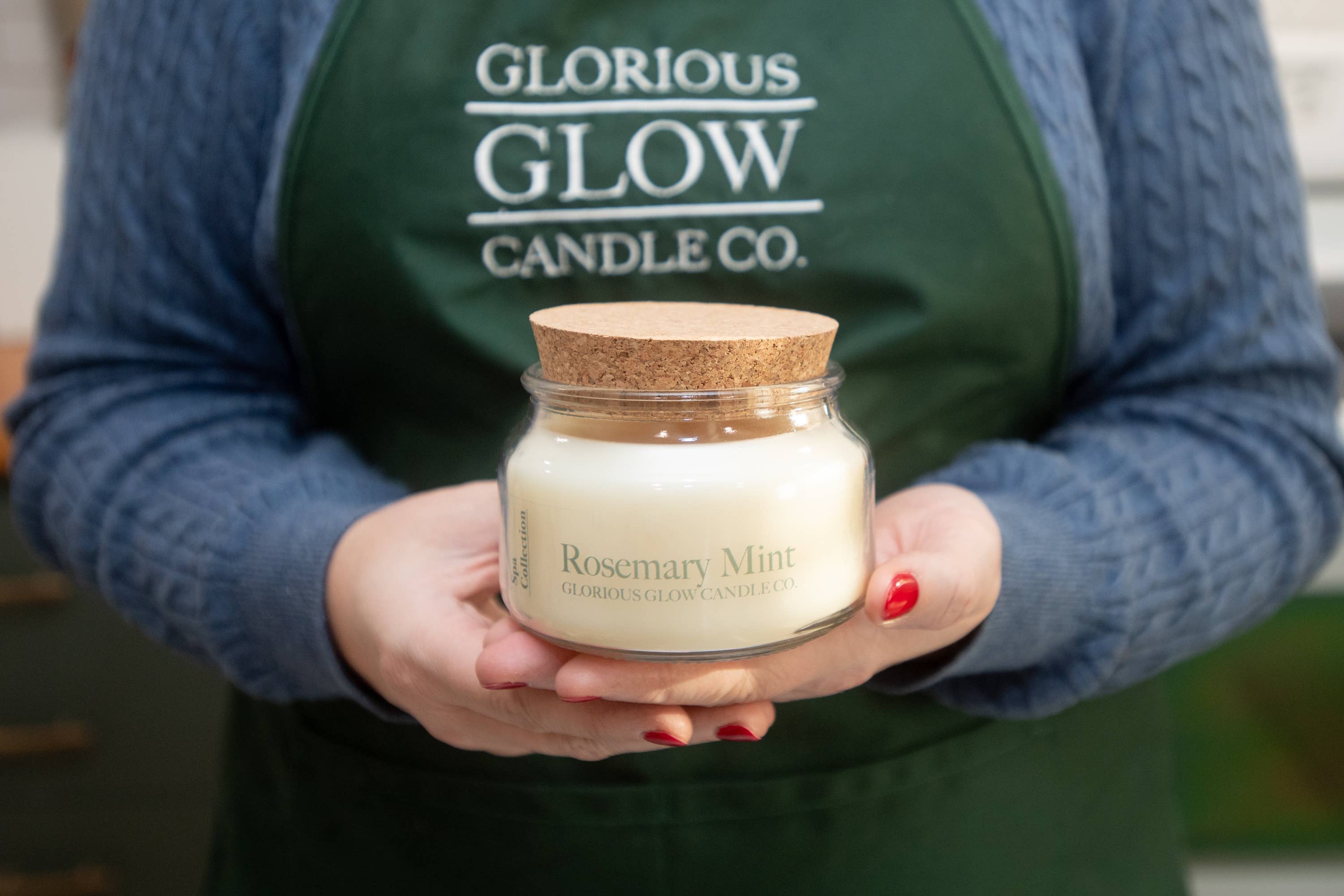 Glorious Glow Candle Co. - Wholesale Jar/Filled Candle - Spa Rosemary Mint 9 oz. Soy Blend Container Candle + Lid1