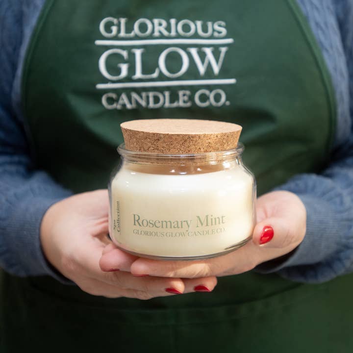 Glorious Glow Candle Co. - Wholesale Jar/Filled Candle - Spa Rosemary Mint 9 oz. Soy Blend Container Candle + Lid1