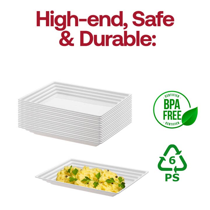 Smarty had a Party - Wholesale Serving Tray - 9" x 13" White with Groove Plastic Serving Trays - 24 pcs4