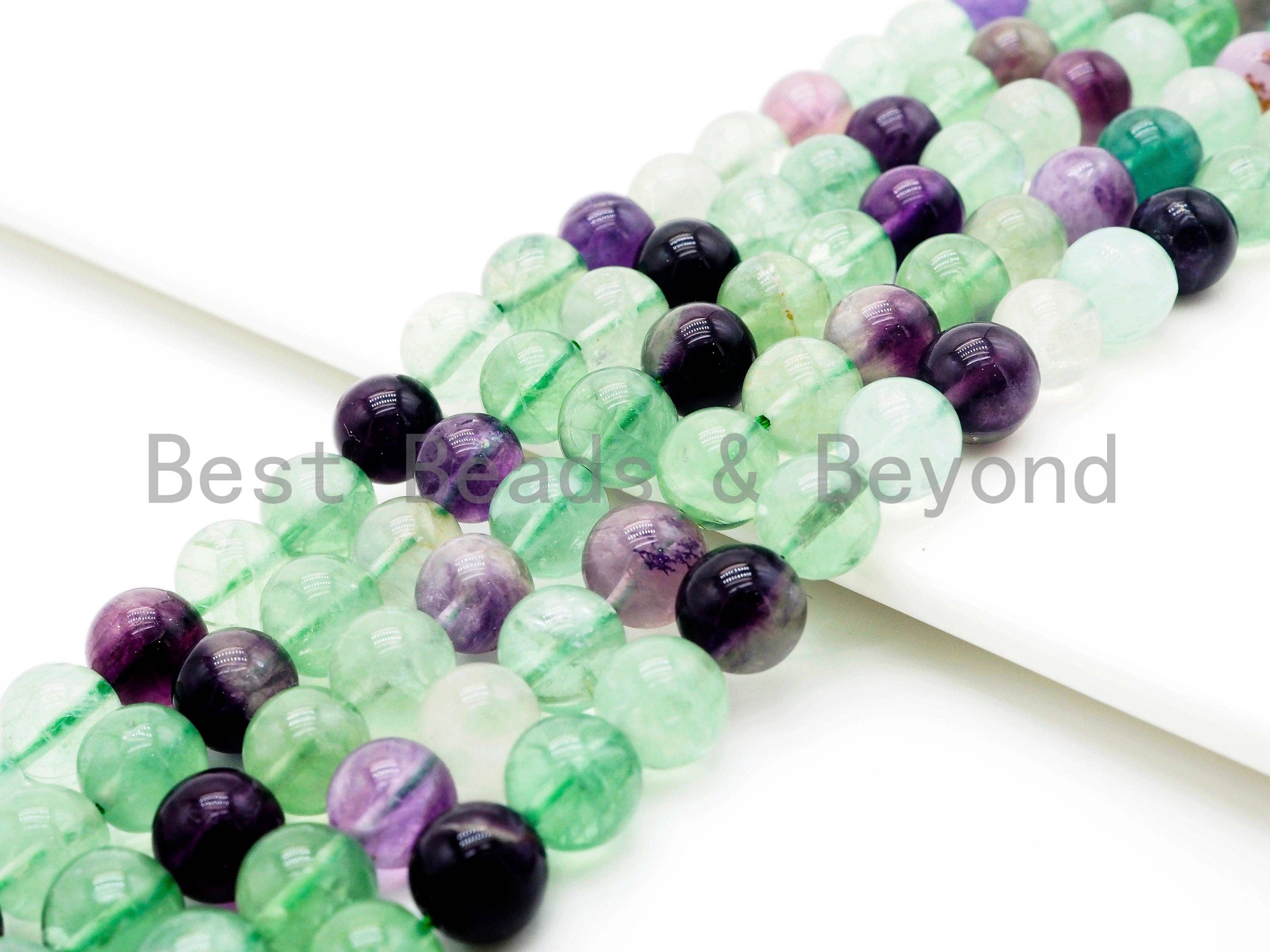 BestBeads&Beyond - Wholesale Beads - Natural Smooth Round Fluorite beads, 6mm/8mm/10mm/12mm Natural Green Purple Gemstone beads, Round Fluorite Beads, 15.5inch strand, SKU#U2441
