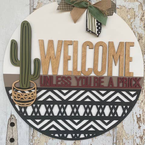 Cactus Welcome Boho Door Hanger, Wood Sign, Home Decor for wholesale by Vick Crafts