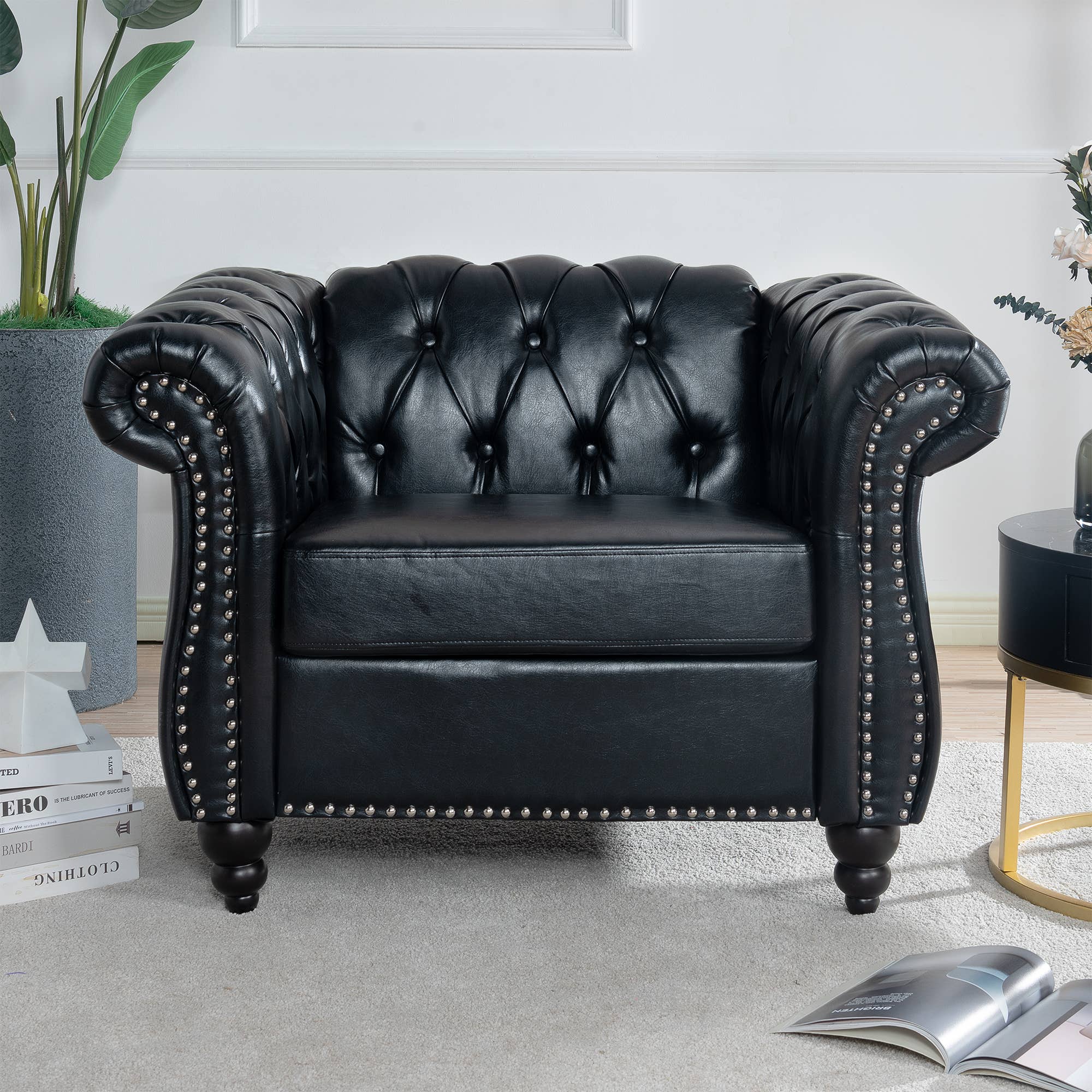 39F Inc. - Wholesale Chair - 84.65''BLACK PU Rolled Arm Chesterfield 3 Seater Sofa,6Color1