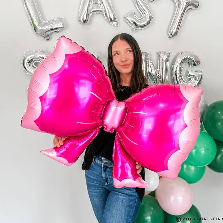 Zoey Christina - Wholesale Balloon - Pink Bow Foil Balloon – 23" Scalloped Edge, Girly Party0