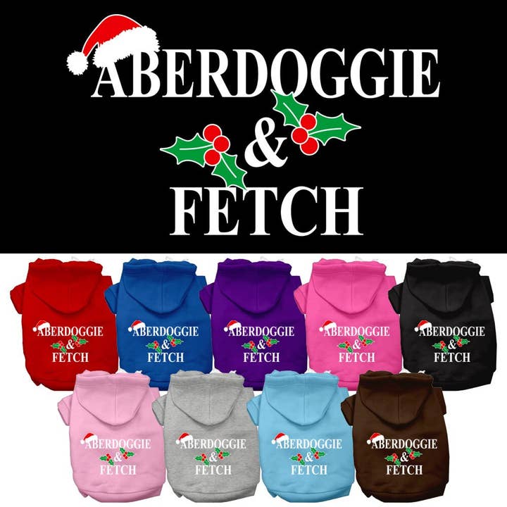Christmas Pet Hoodie Screen Printed, "Aberdoggie & Fetch" for wholesale by As You Wish Apparel