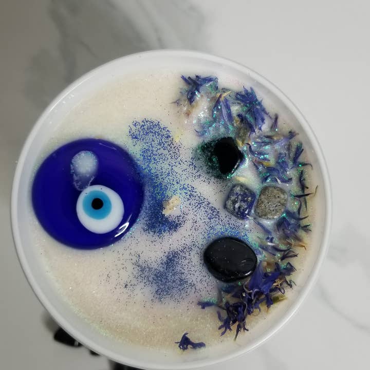 Angelic Magic - Wholesale Jar/Filled Candle - Evil Eye Soy Candle (UPGRADE) -Lapis Lazuli-Onyx - 11oz