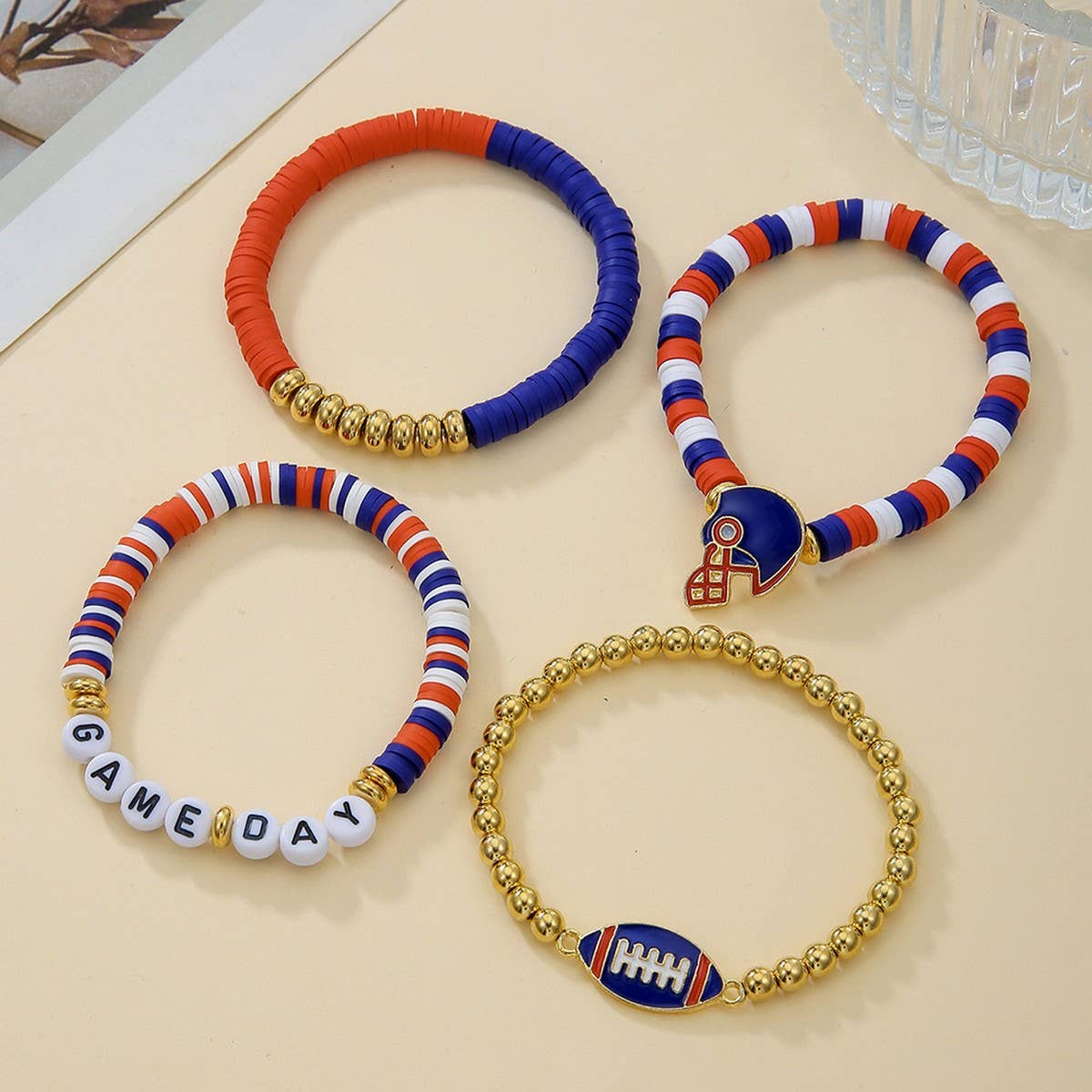 ACCITY - Wholesale Jewelry Set - FOOTBALL HANDMADE SOFT CLAY LETTER BRACELET SET_CWMM35348