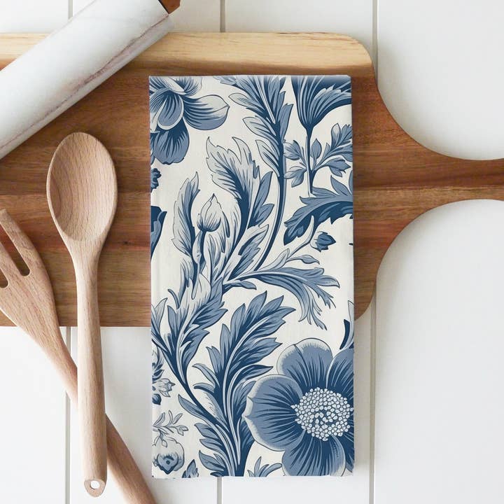 Porter Lane Home - Wholesale Tea Towel - Blue Floral Wallpaper Tea Towel