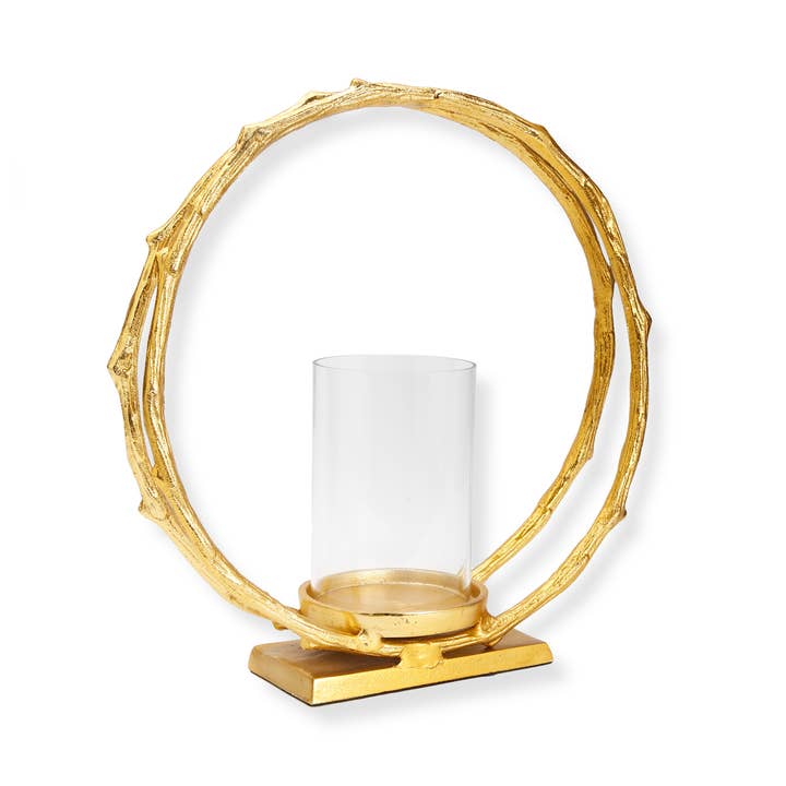 CLASSIC TOUCH DECOR INC. - Wholesale Candle holder - Gold Circle Hurricane Candle Holder Small