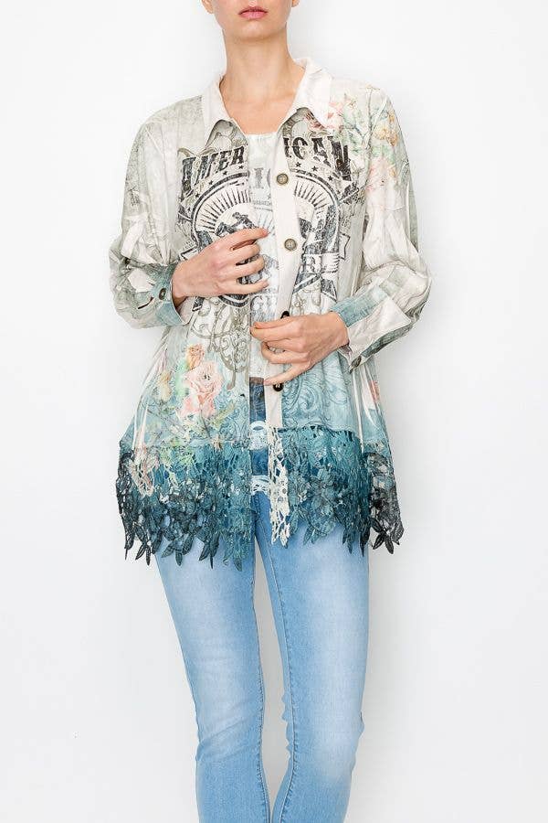 Faux Suede Button-Up Jacket With Lace Trimming – 4539IV/AMERICAN COWGIRL for wholesale on Faire2