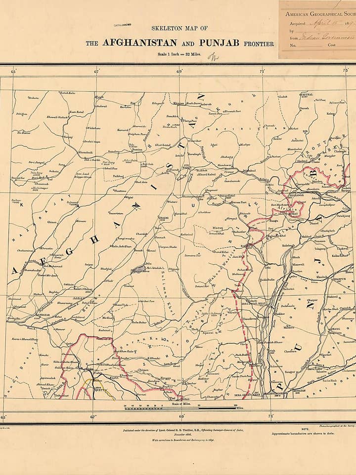 Skeleton Map of the Afghanistan and Punjab Frontier 1891 for wholesale by Relic Map Co.