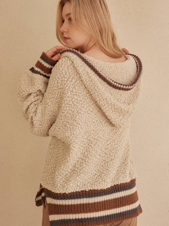 Beige Brown Cozy Hooded Puff Sweater for wholesale on Faire3