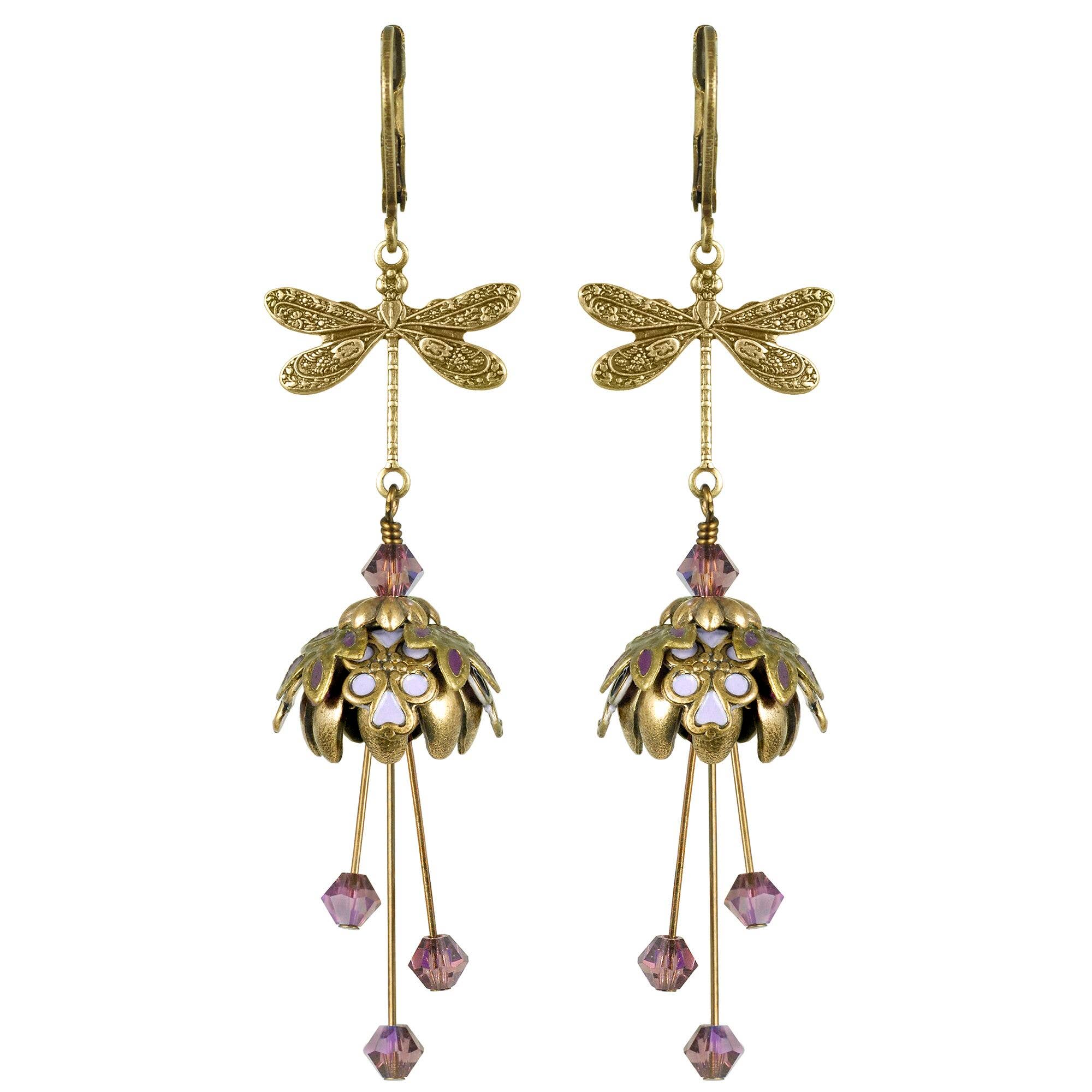 NoMonet - Wholesale Dangle Earrings - Flower Fairy: Hand Painted Long Dragonfly Earrings Crystals1