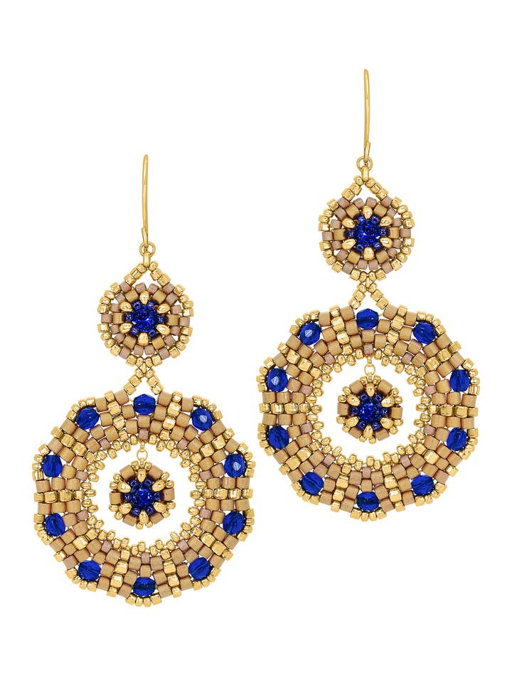 Duo Cirkelvormige oorbel in goud en lapisblauwe stijl E24631 voor wholesale door Miguel Ases
