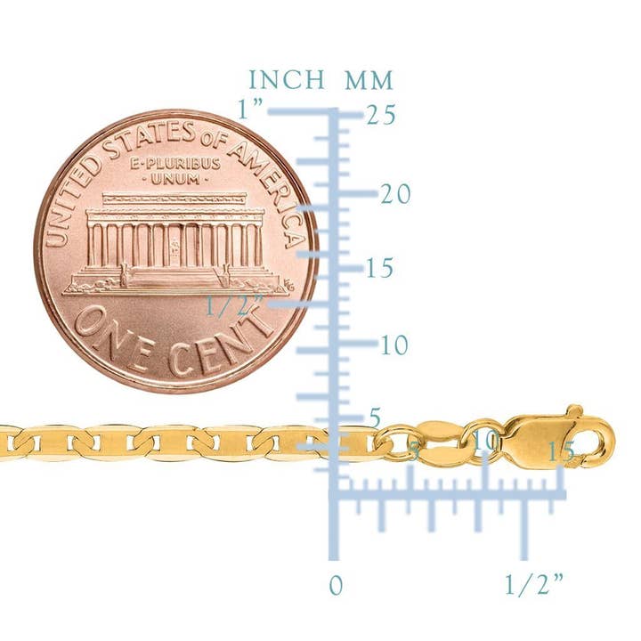 The Diamond Deal - Wholesale Link & Chain Necklace - The Diamond Deal 10k SOLID Yellow Gold 3.2mm Shiny Mens Mariner-Link Chain Necklace or Bracelet Bangle or Foot Anklet for Pendants and Charms with Lobster-Claw Clasp ( 7" 10", 16", 18" 20" 22" 24?)3