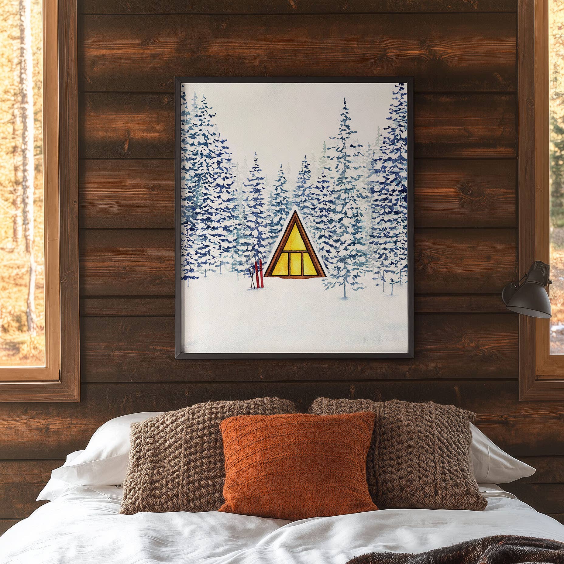 Watercolor Wednesday - Wholesale Art Print - Winter Art Print | Cozy A-Frame, Snowy Wall Decor for Cabin3