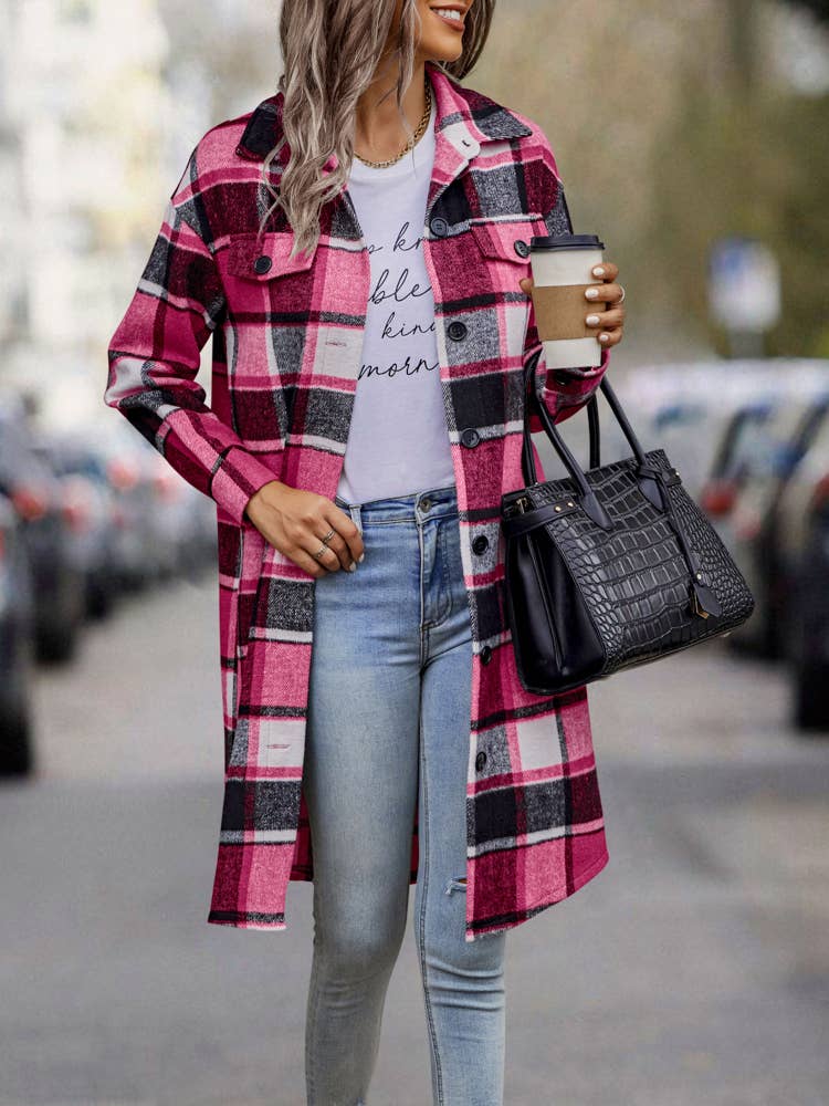 eLook - Wholesale Coat - Women's - SZ1-JK8211 Plaid Button Down Long Coat29