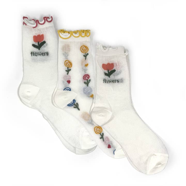 Dainty Floral Micro-Fishnet Petra Socks – Ruffled & Feminine for wholesale by Rainbow Unicorn Birthday Surprise