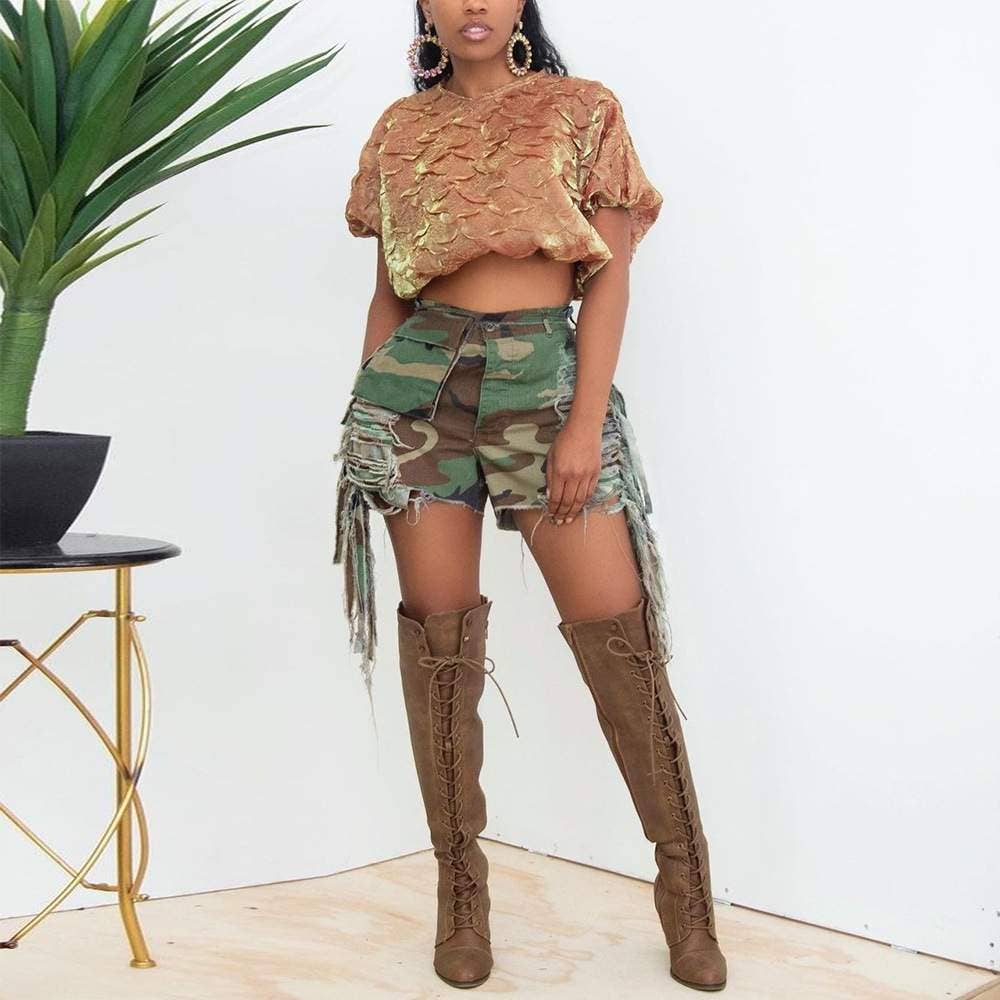 Queen Fashion - Wholesale Shorts - Women's - camouflage ripped pockets straight summer shorts1