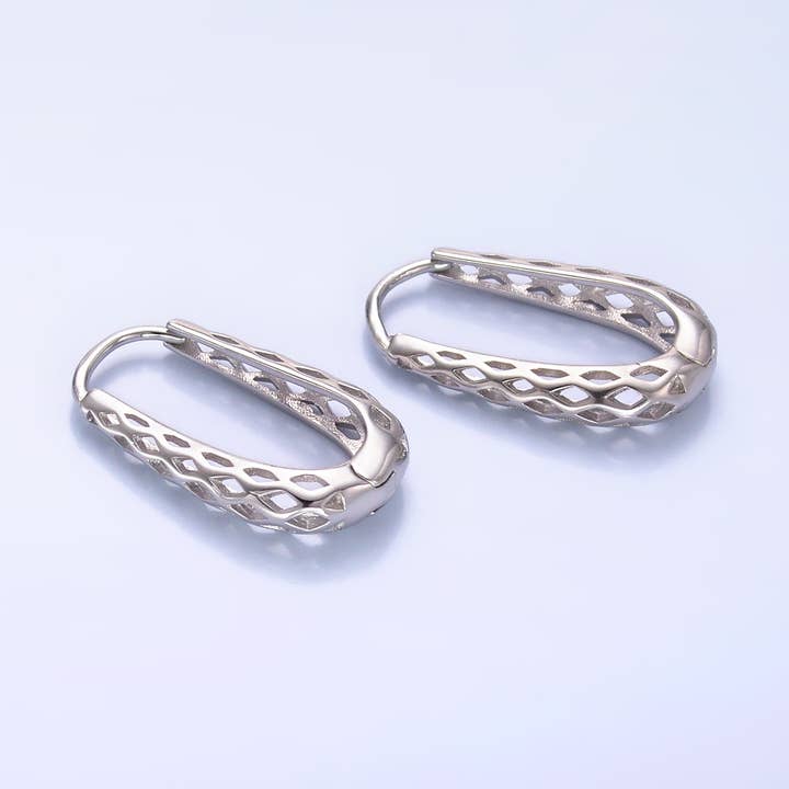 Orecchini a cerchio oblunghi aperti a forma di U in argento sterling S925 per la vendita all'ingrosso da parte di Aim Eternal