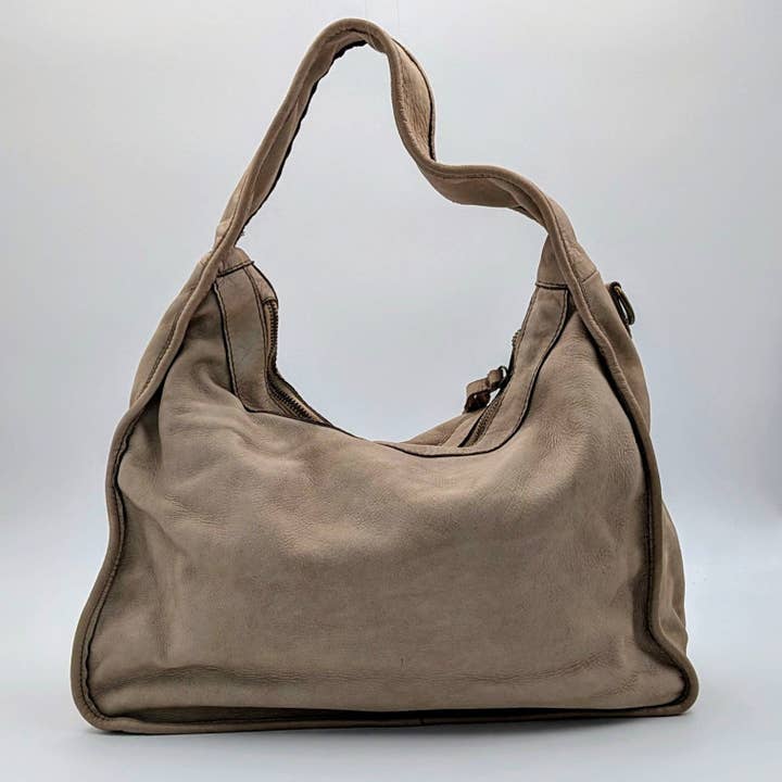 Luxe plain vintage wash leather slouchy handbag with wide strap for wholesale by Tempest Designs