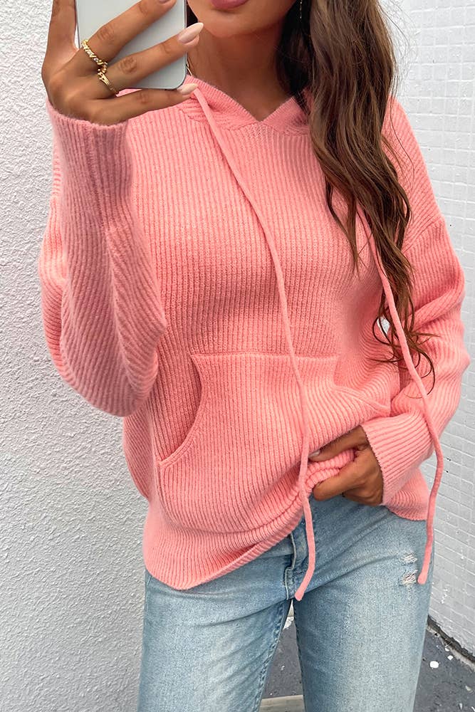 UNISHE – wholesale Hoodie - Dam – Dragsko Hooded Känguru Pocket Stickning Tröja MMY1059