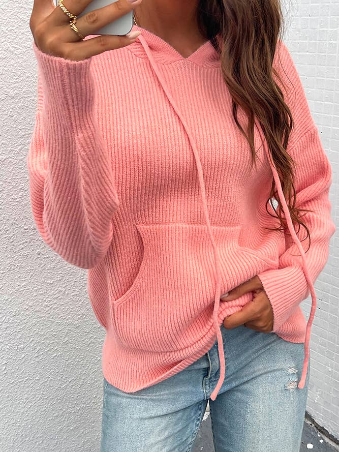 UNISHE – wholesale Hoodie - Dam – Dragsko Hooded Känguru Pocket Stickning Tröja MMY1059