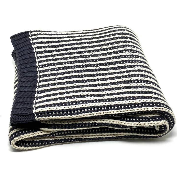 Knitted Throw Blanket-Natural/Charcoal for wholesale by Drew Derose Design