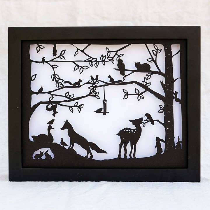 Framed Hand Cut Paper Art 8x10 - The Secret Meeting for wholesale by Squirrel Tacos Papercuts