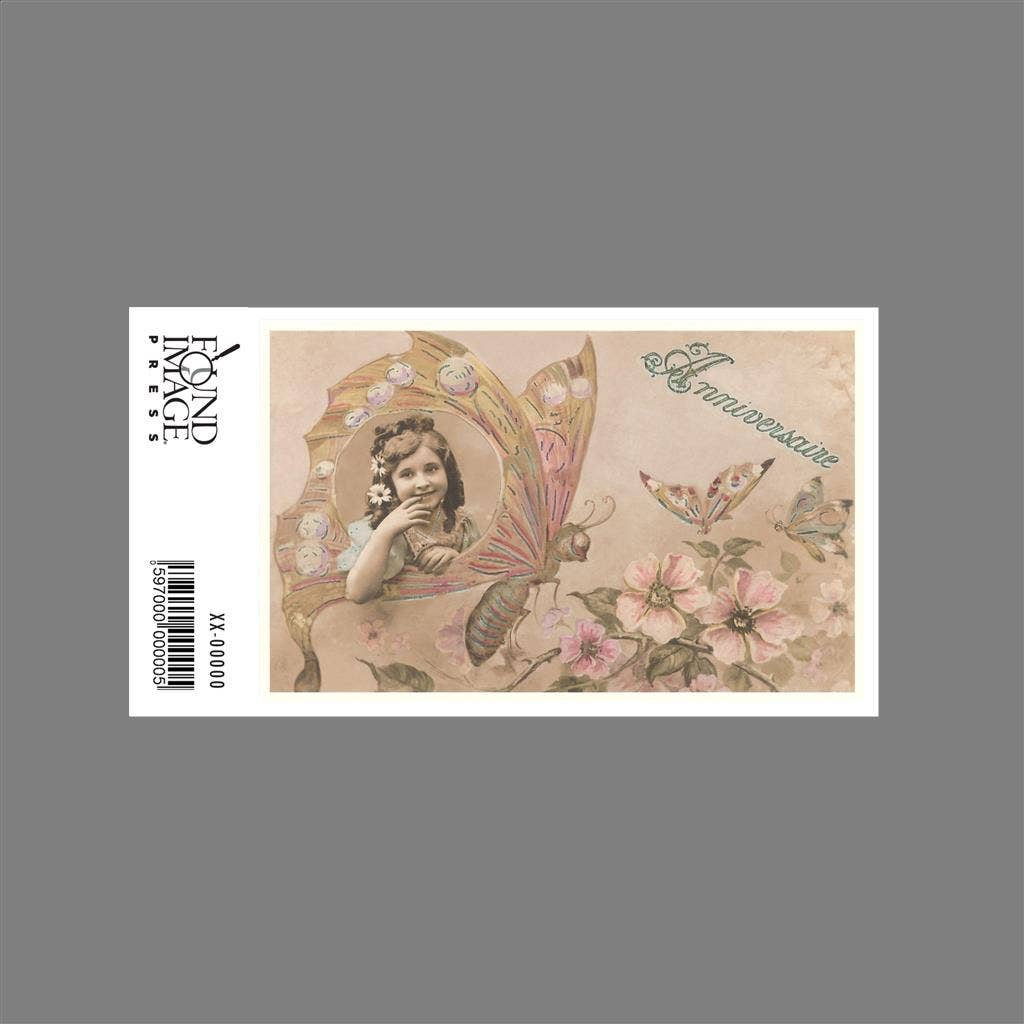 Found Image Press - Wholesale Sticker - Sticker IO-153 Anniversaire, Victorian Girl in Butterfly Win1