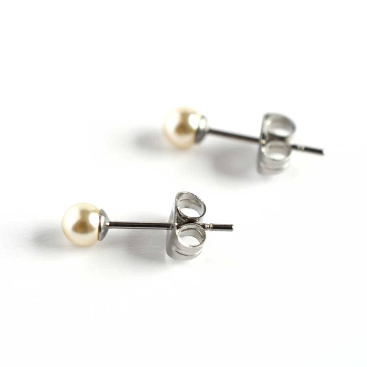 4mm Cream Faux Pearl Stud Earrings, Hypoallergenic Surgical Steel, Classic Pearl Studs for wholesale by Little Gems Jewels
