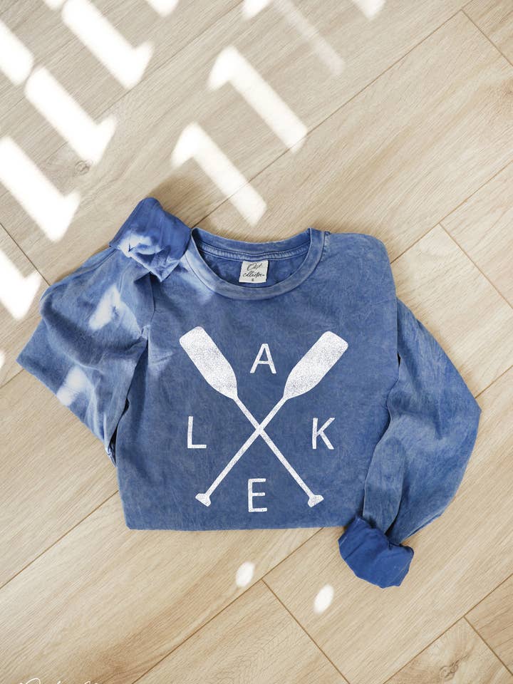 LAKE Mineral Washed Long Sleeve Graphic for wholesale by OAT COLLECTIVE