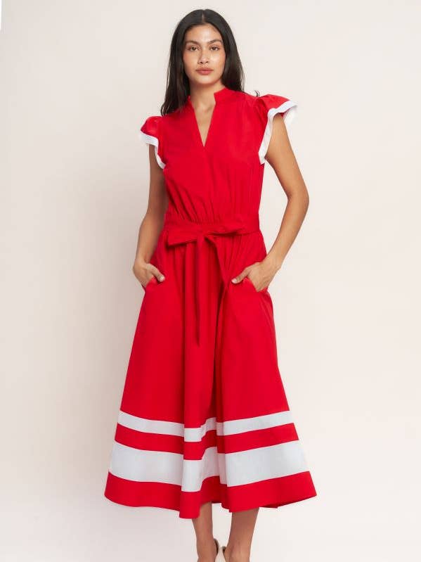 Une robe midi tissée unie à blocs de couleur - ID23430 pour la vente par FLYING TOMATO