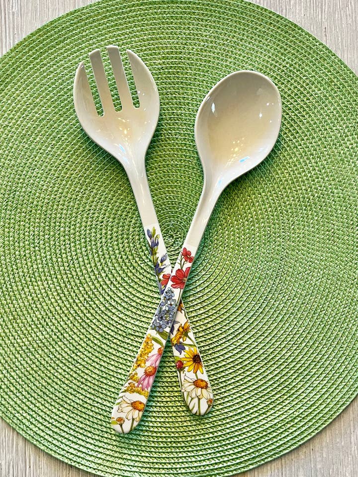 Wildflower Floral Utensil/Salad Kitchen Set for wholesale by Bamboo Table