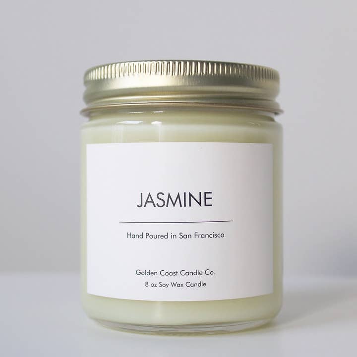 Bougie en cire de soja Jasmine 8 oz pour la vente par Golden Coast Candle Co.