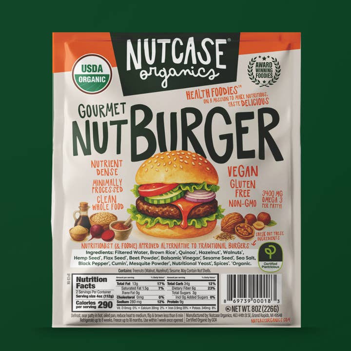 Nutty Burger Patties - Vegan, Plant-Based, Organic for wholesale by Nutcase Vegan/ Nutcase Organics