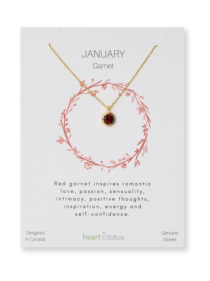 Colar de Pedra de Nascimento de Janeiro em Granada + Ouro por atacado de Heart and Lotus Sterling Silver Jewelry