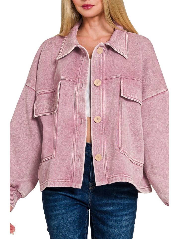 Vanilla Monkey - Venta al por mayor Sobrecamisa - Mujer - Chaqueta corta con bolsillo delantero de forro polar Acid Wash