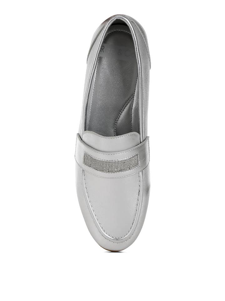 Silver Eden Ode Rhinestone Strap Metallic Loafers for wholesale on Faire6