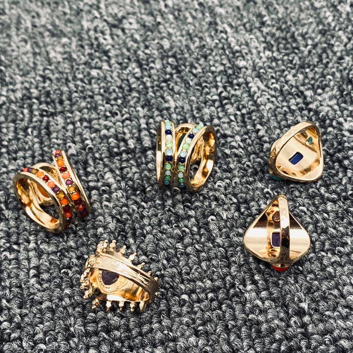 Mio Queena - Wholesale Cocktail/Statement Ring - Multi-style Vintage Inlaid Stone Rings - CS