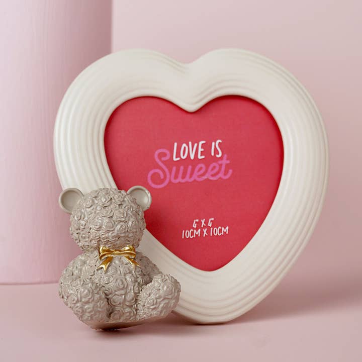 Love Is Sweet Grey/White Heart Photo Frame 4" x 4" - Baby Bear for wholesale by WIDDOP and Co.