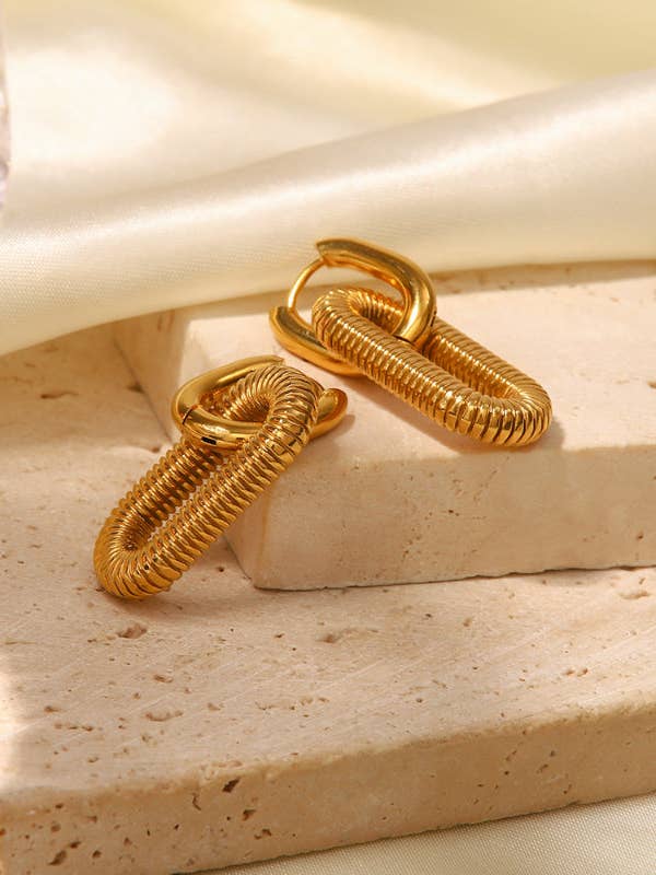 Orecchini a Cerchio a Catena in Acciaio Inossidabile Placcato in Oro DPJE1290 per la vendita all'ingrosso da parte di Dipped Shop