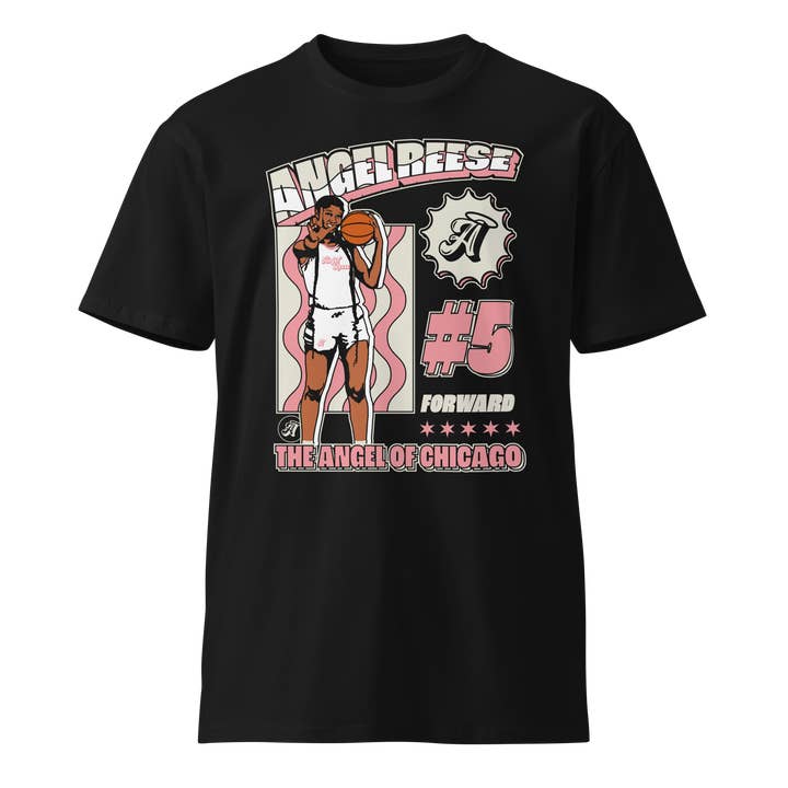 Angel Reese "Angel in Chicago" T-shirt Black for wholesale by Athlete Studio