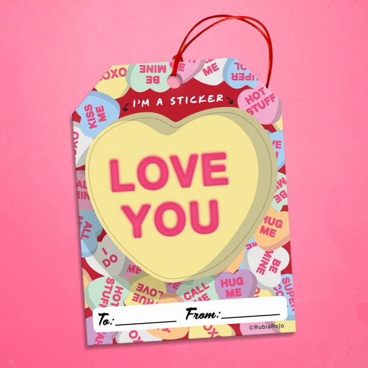 Adhesivo de San Valentín con el texto «Love You» de Candy Heart o etiqueta de regalo, todo en uno para venta al por mayor de RubiaRojo