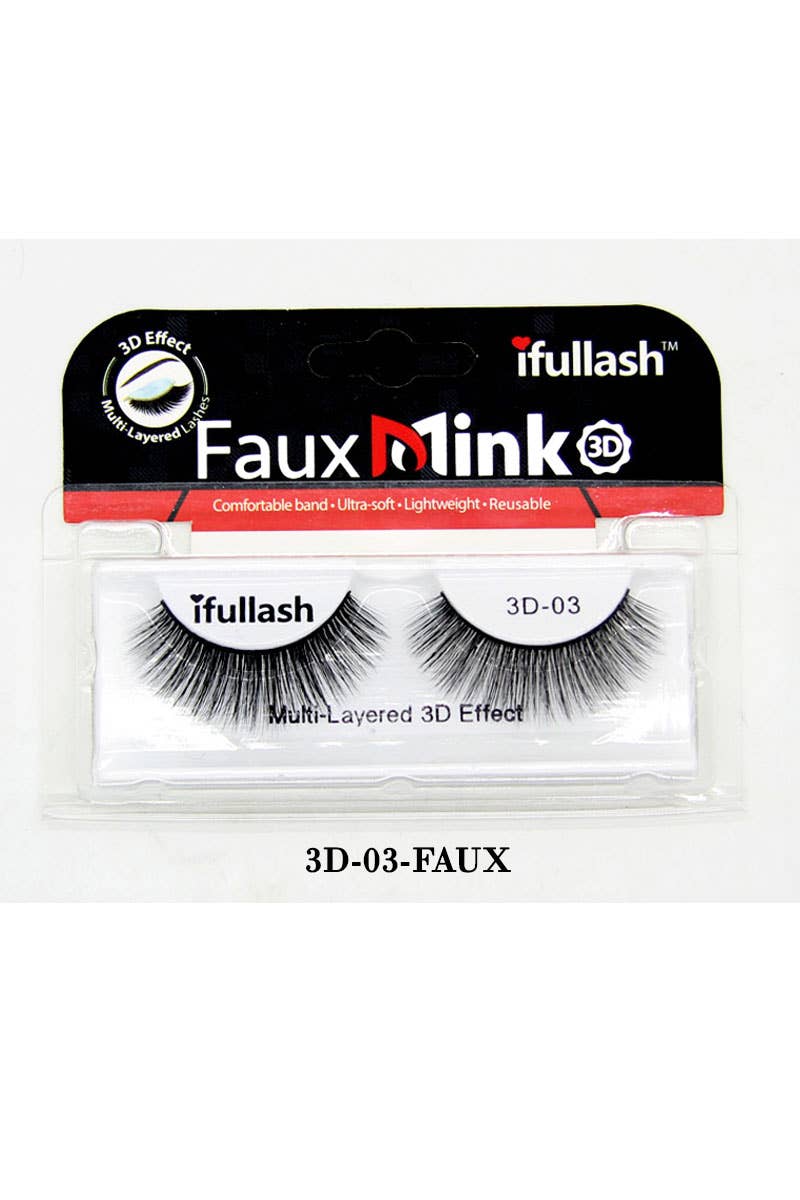 KC Factory - Wholesale False/Fake Eyelashes - Eyelashes - 3D Effect High Quality Faux Mink (3D-01-FAUX)2