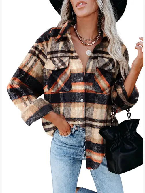 Sweetkama – wholesale Buttoned-down shirt – Women's – Sweetkama Color Block Long Sleeves Ladies Daily Plaid Shirt3