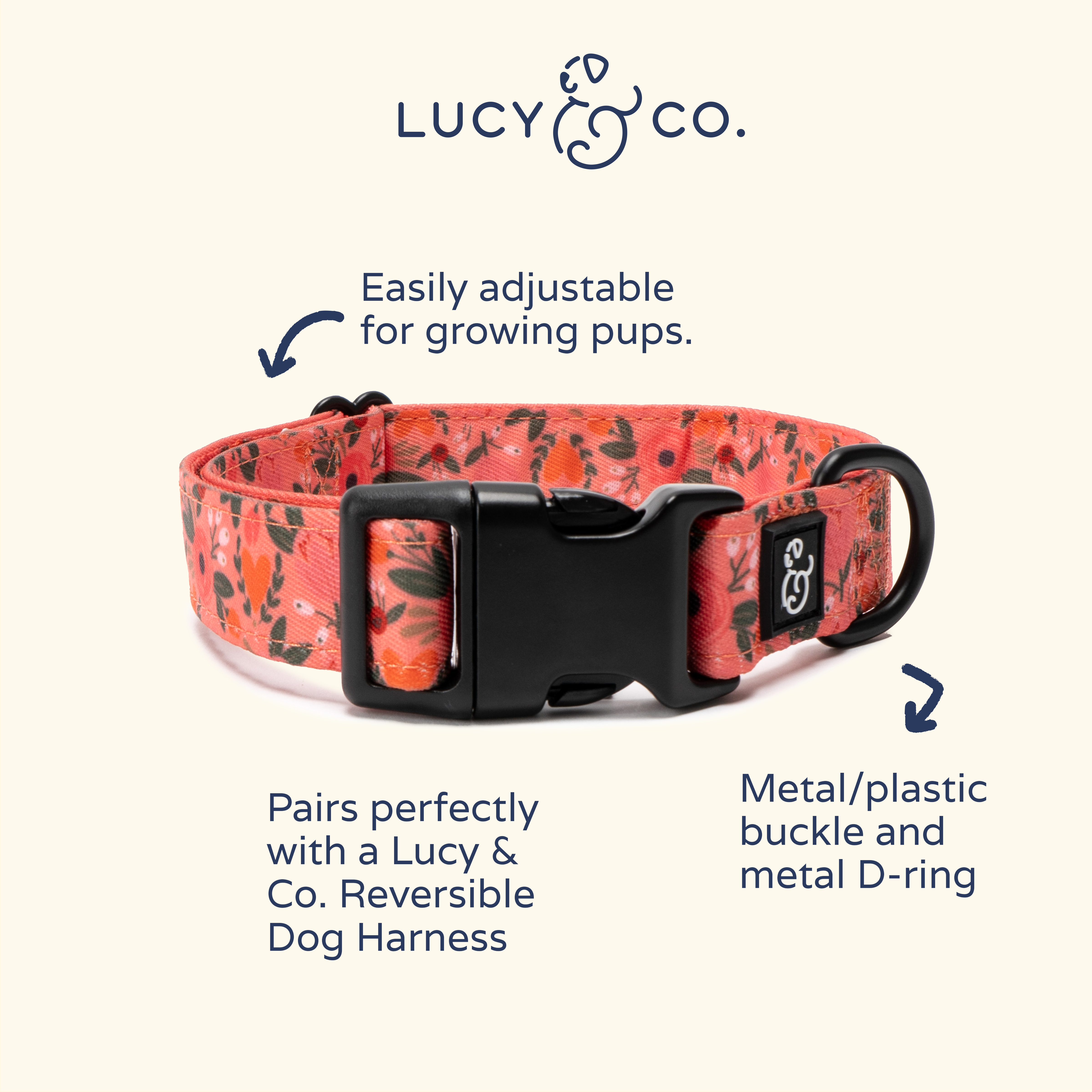 Lucy & Co. – Großhandel Haustierhalsband – Hund – Posy Rosa Halsband2