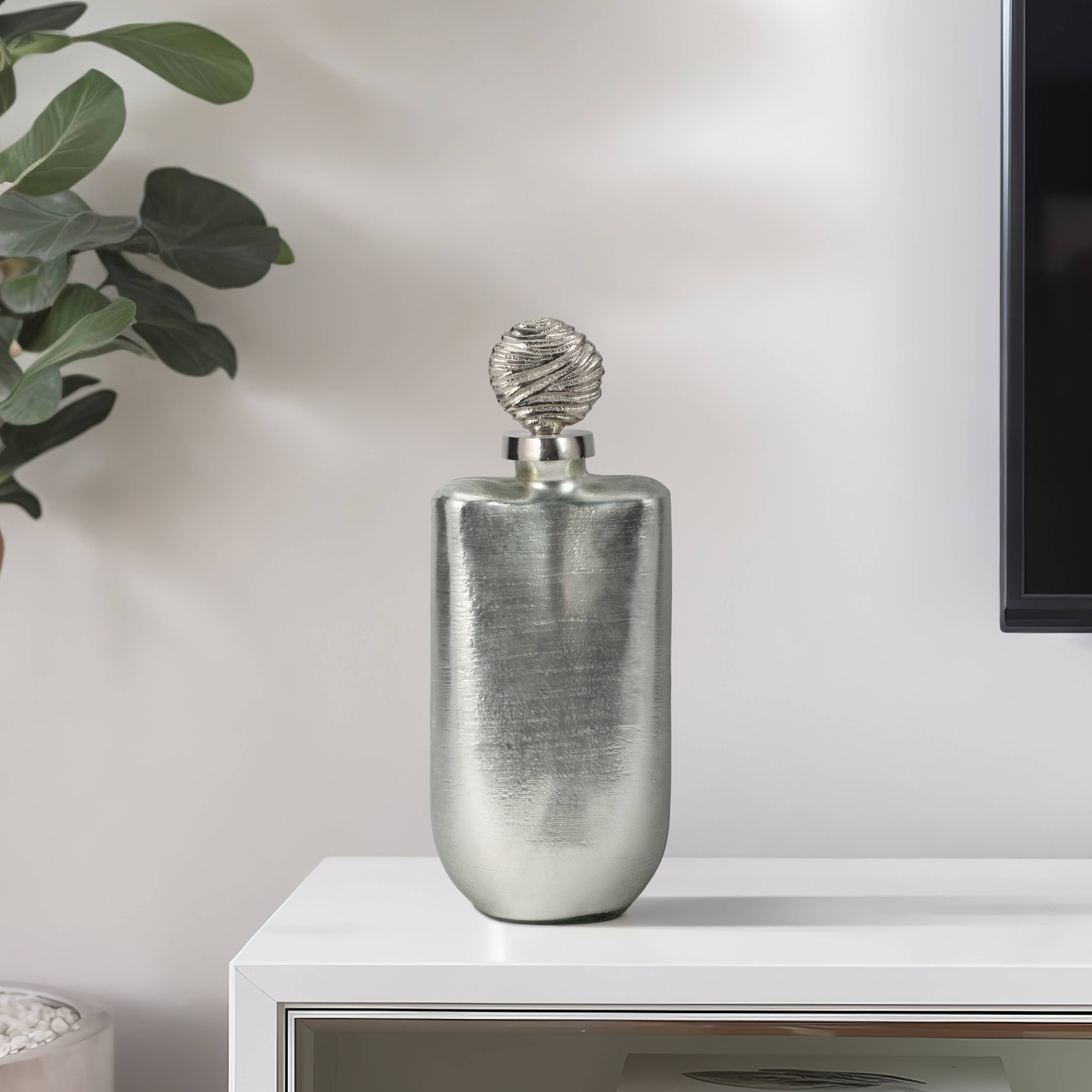 Sagebrook Home - Wholesale Decorative Jar - Glass Metallic Decorative Jar Orb Topper - Silver, 16 in.