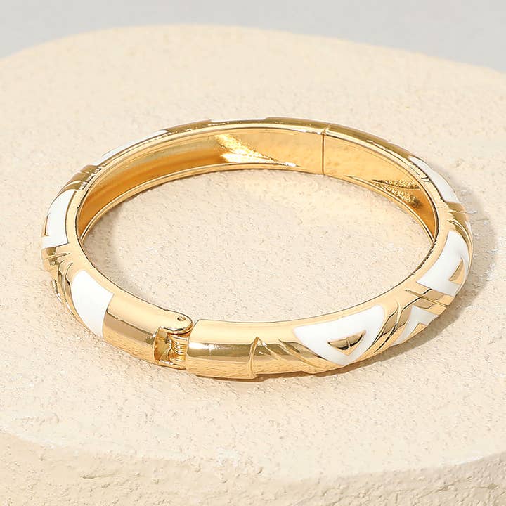 Sensibling Corp. - Wholesale Bangle Bracelet - Geometric Pattern Enamel Inlay Hinged Bangle Bracelet6