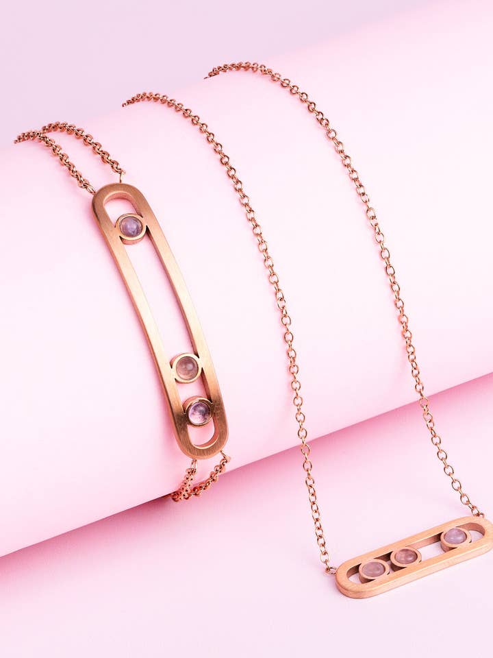 Bracciale e collana in oro rosa con ametista viola per la vendita all'ingrosso da parte di Didyma